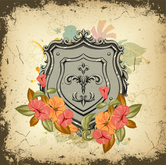 Vector, Heraldry-2, Shield, With Vector Image Shield With Floral Vector Illustration 1