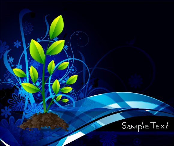 Background Vector Art: Vector Art Green Floral With Blue Background 1