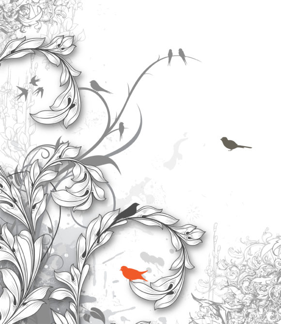 Best Vector Vector: Vector Engraved Floral Background With Birds 1