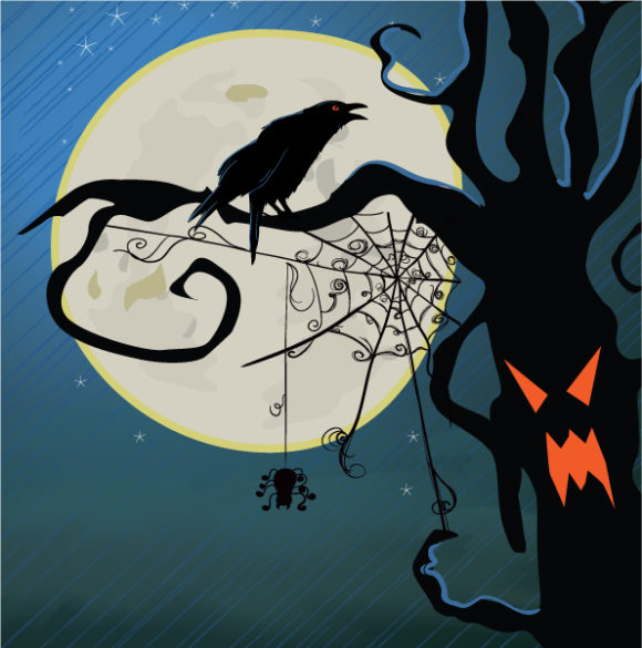 Lovely Halloween Vector Background: Halloween Background With Raven Vector Background Illustration 1