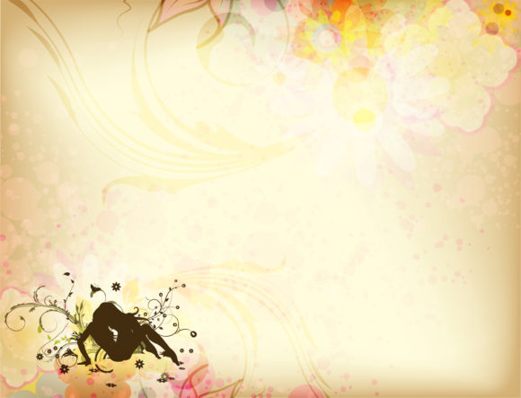 Surprising Lady Vector: Vector Retro Background With Floral 1