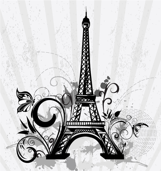 And Vector: Vector Eiffel Tower With Floral And Grunge 1
