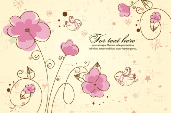 Flower Vector Image: Birds With Floral Vector Image Illustration 1