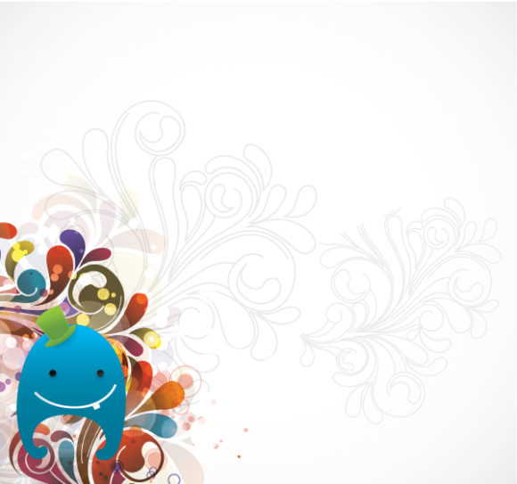 Abstract, Creative, Floral-3 Vector Artwork Abstract Background With Cute Monster Vector Illustration 1