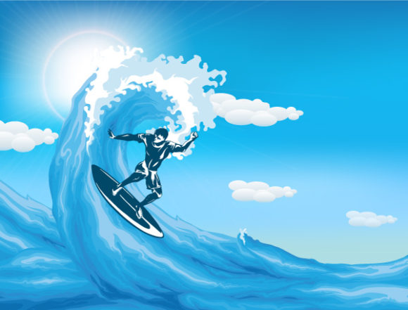 Surf-board Vector Background: Vector Background Summer Background With Surfer 1