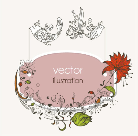 Frame, Birds Vector Illustration Vector Vintage Floral Frame 1