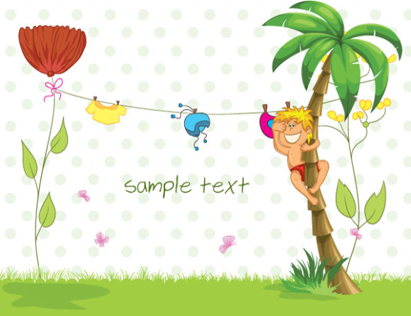 Playing Vector Background: Vector Background Summer Background With Boy In Palm Tree 1