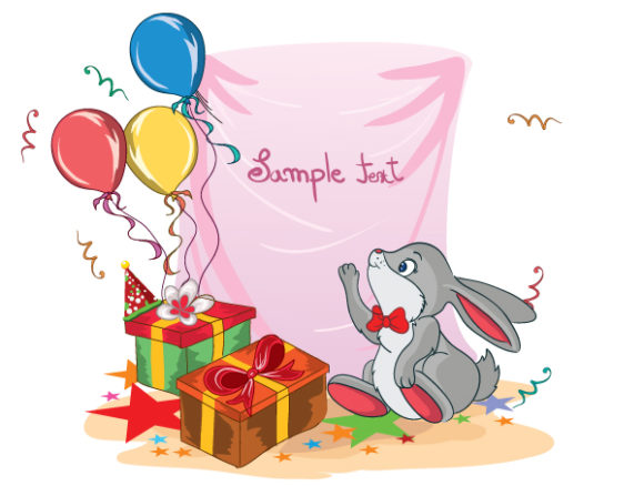 Party Vector Art Kids Birthday Party With Rabbit Vector Illustration 1