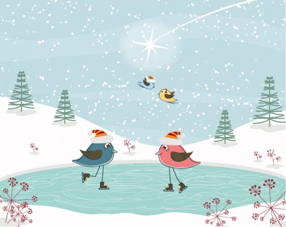 Insane Greeting Vector: Vector Christmas Greeting Card With Birds 1