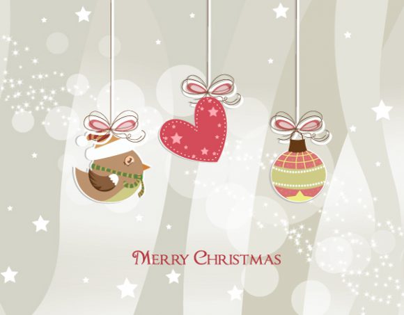 Unique Card Vector Illustration: Vector Illustration Christmas Greeting Card With Bird 1