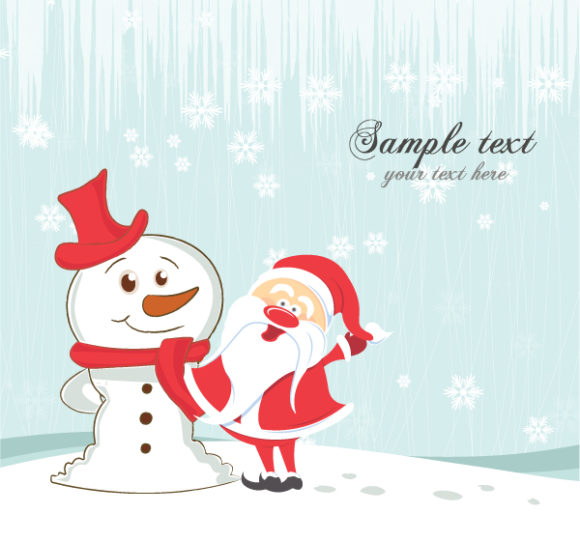 Amazing And Vector Background: Vector Background Christmas Greeting Card With Snowman And Santa 1
