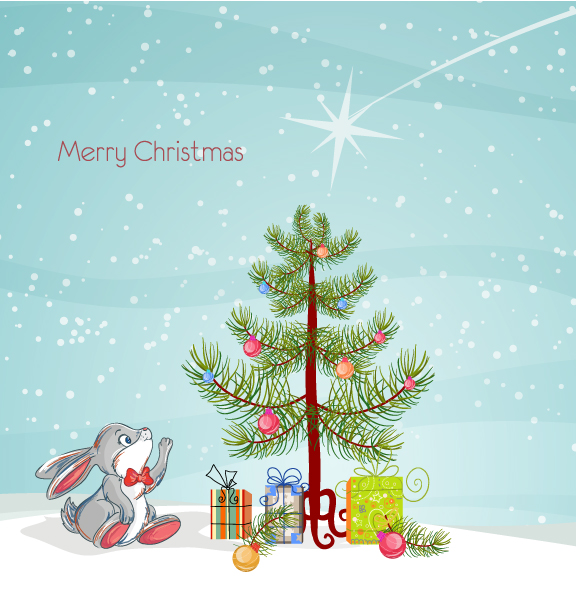 With, Christmas, Card, Rabbit, Greeting Vector Artwork Vector Christmas Greeting Card With Rabbit 1
