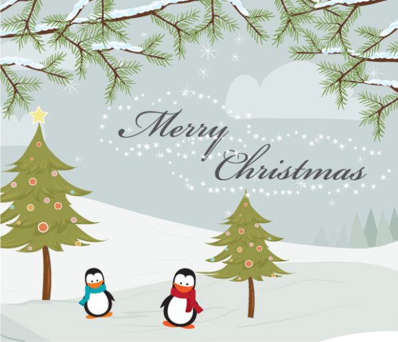 Penguins, Vector Vector Graphic Vector Christmas Greeting Card With Penguins 1