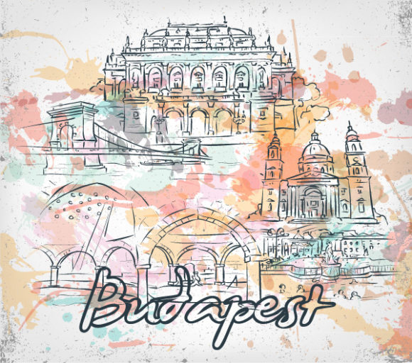 New With Vector: Budapest Doodles With Grunge Vector Illustration 1