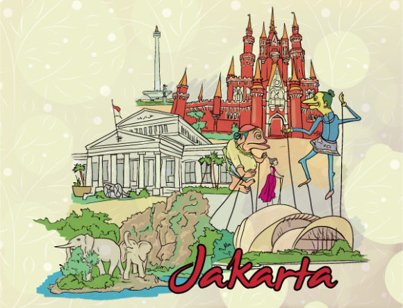 Trendy Jakarta Vector Illustration: Jakarta Doodles Vector Illustration Illustration 1