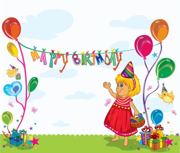 Striking Party Vector Background: Kids Birthday Party Vector Background ...