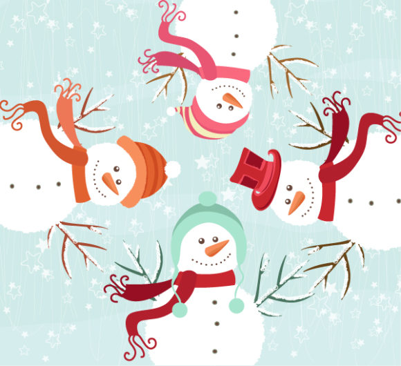 With Vector Art: Vector Art Winter Background With Snowmen 1