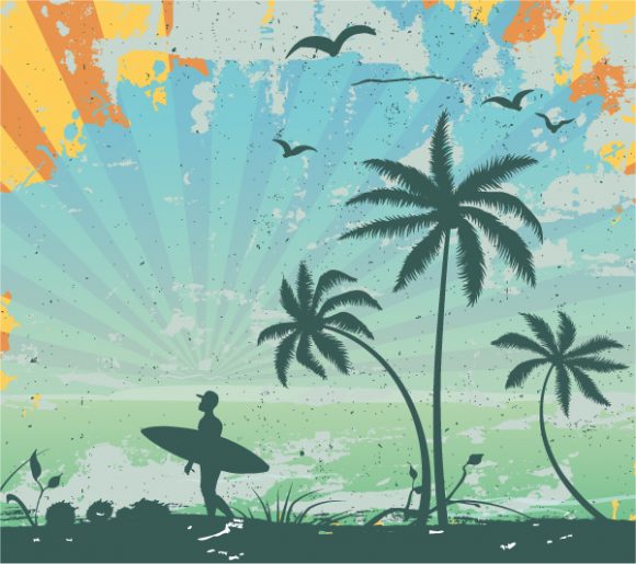 Vector, Background, Palm Vector Graphic Grunge Summer Background Vector Illustration 1