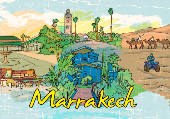 Trendy Grungy Vector Image: Marrakech Doodles Vector Image Illustration 1