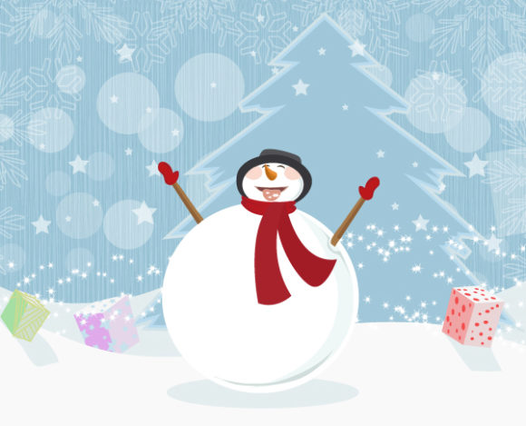 With Vector Graphic: Vector Graphic Snowman With Tree 1