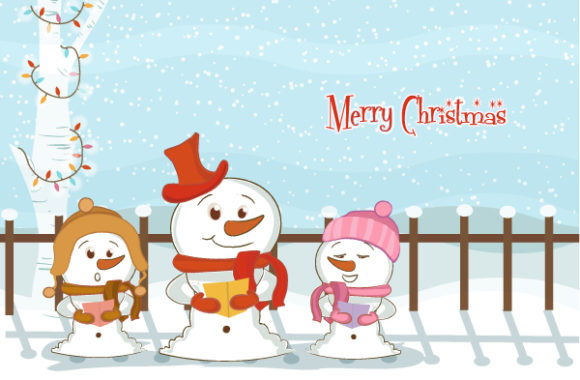 Lovely Background Vector Graphic: Vector Graphic Christmas Background With Snowmen 1