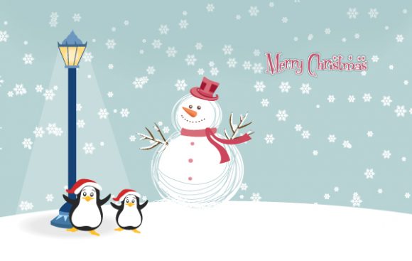 Special With Vector Image: Vector Image Snowman With Penguins 1