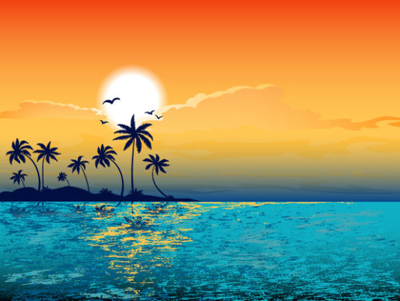 Download Illustration Eps Vector: Summer Background With Palm Trees Eps Vector Illustration 1