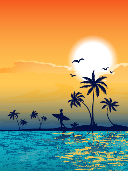 Background, Illustration, Summer, Surfer, Palm Vector Background Summer Background With Palm Trees Vector Illustration 1