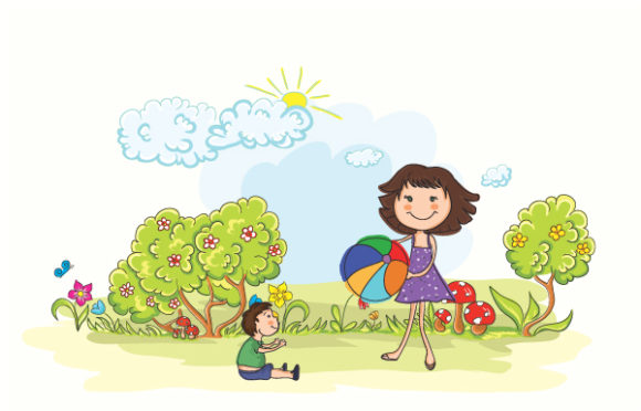 And, Vector Vector Design Vector Cartoon Background With Mom And Son 1