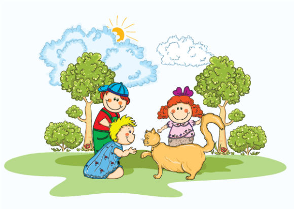 Amazing Kids Vector Image: Kids Playing Vector Image Illustration 1