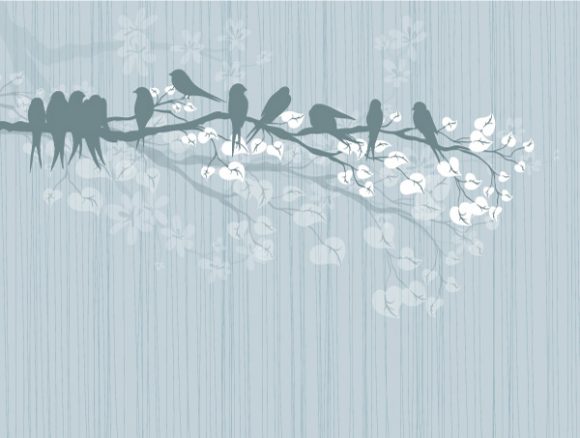 Brilliant Branch Eps Vector: Birds On A Branch Eps Vector Illustration 1