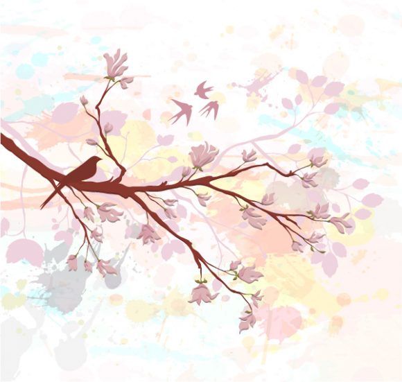 Grunge Vector Artwork: Bird On A Branch Vector Artwork Illustration 1