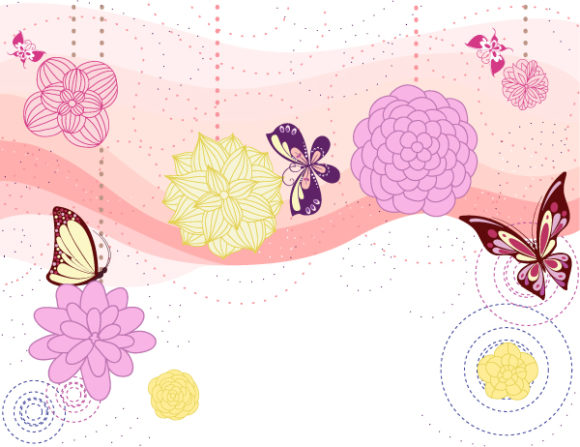 With Vector: Butterflies With Floral Vector Illustration 1