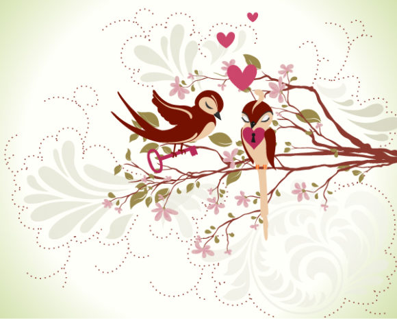 Illustration, Plant Vector Love Birds Vector Illustration 1