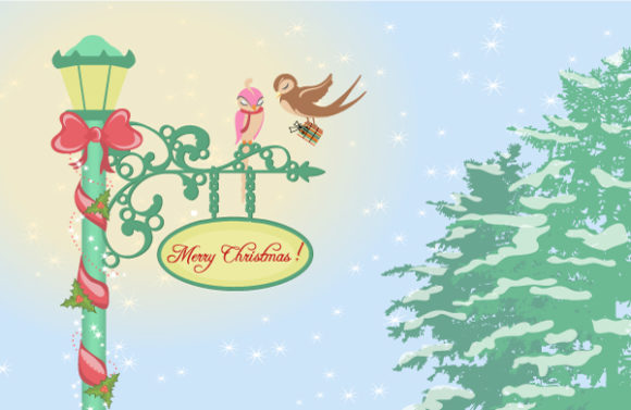 Card, Tree, Light, Christmas Vector Graphic Vector Christmas Greeting Card 1