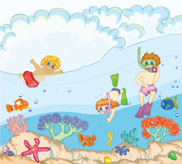 Gorgeous Swimming Vector Artwork: Kids Swimming Vector Artwork Illustration 1