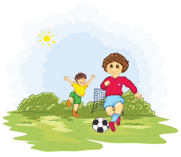 Trendy Playing Vector Graphic: Kids Playing Soccer Vector Graphic Illustration 1