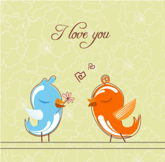 Lovely Illustration Vector Background: Love Birds Vector Background Illustration 1