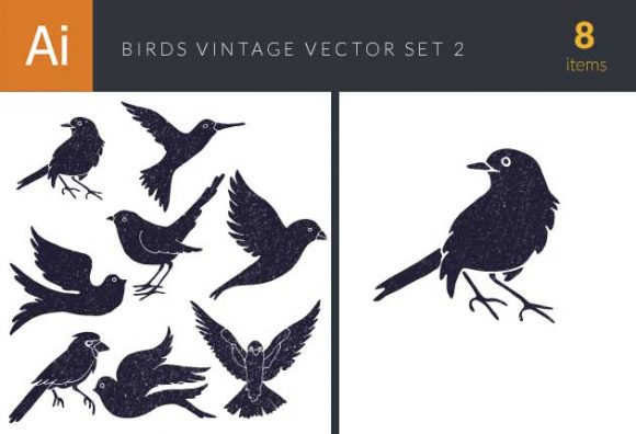 Birds Vintage Vector Set 2 1