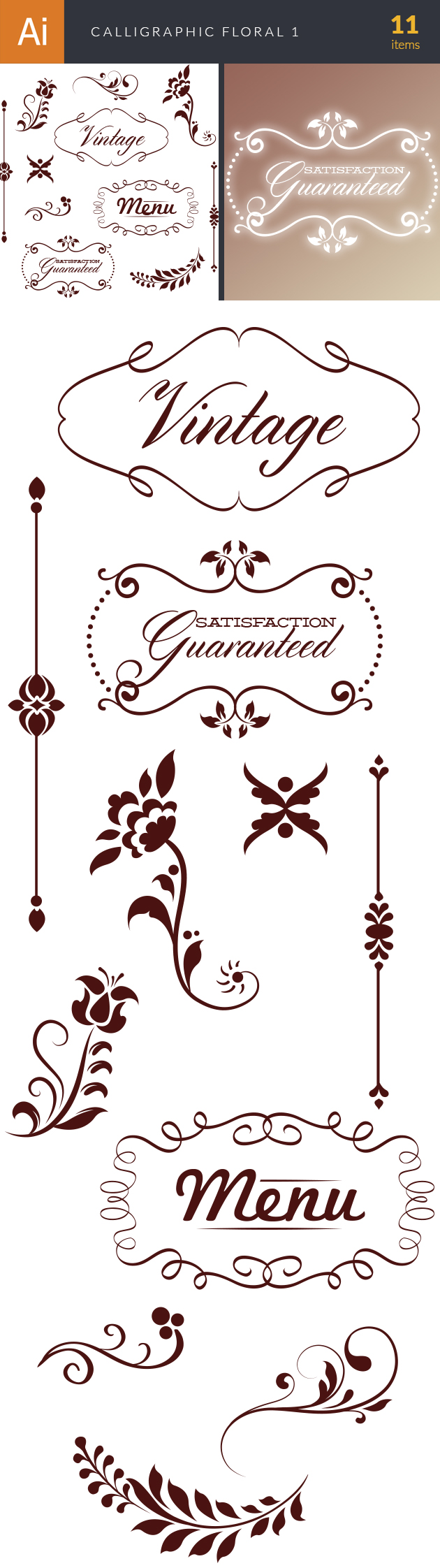 Calligraphic Floral Vector Set 1 2