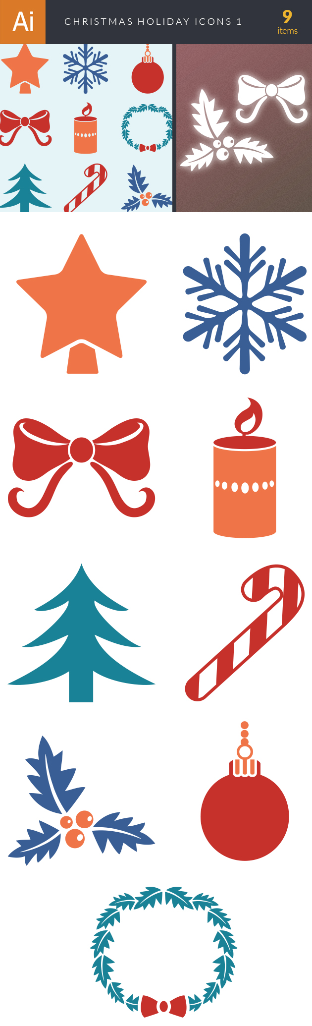 Christmas Holiday Icons Vector Set 1 2