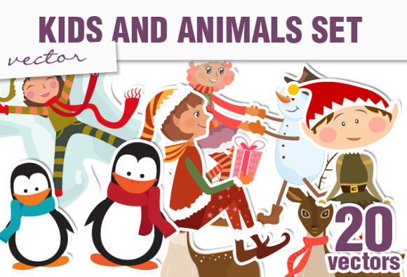 Christmas Kids & Animals Vector 1