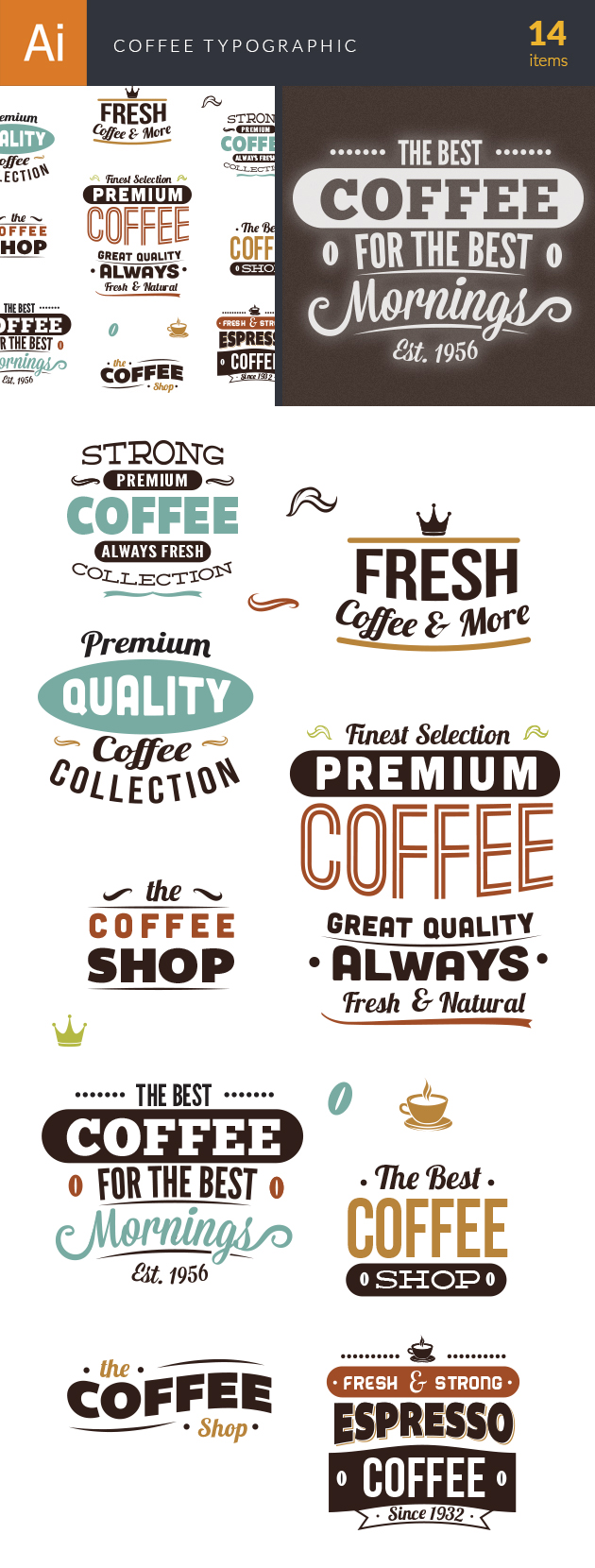 Coffee Typographic Elements Vector 2