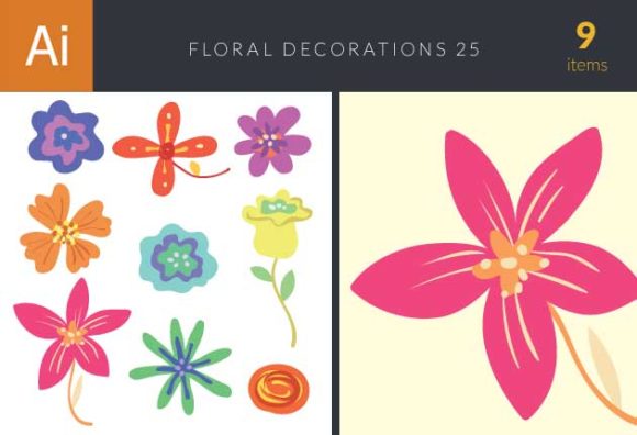 Colored Floral Decorations Vector Set 25 1