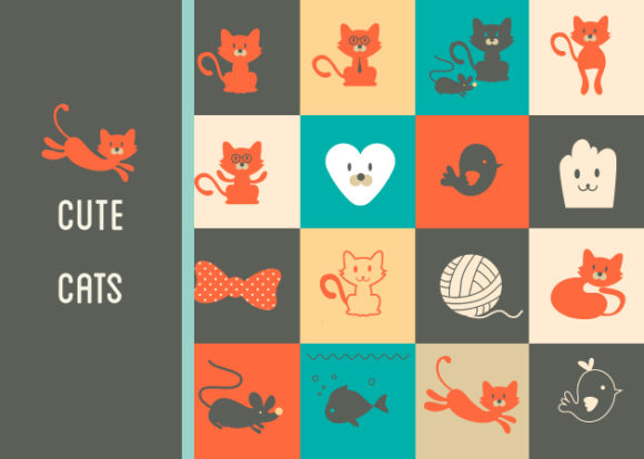 Cute Cats Icons Vector Set 1 1