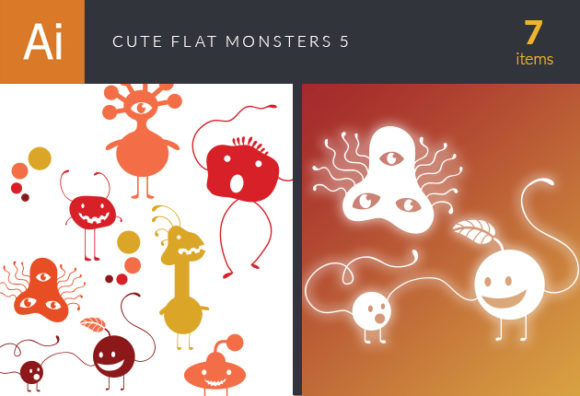 Cute Flat Monsters Vector Set 5 1