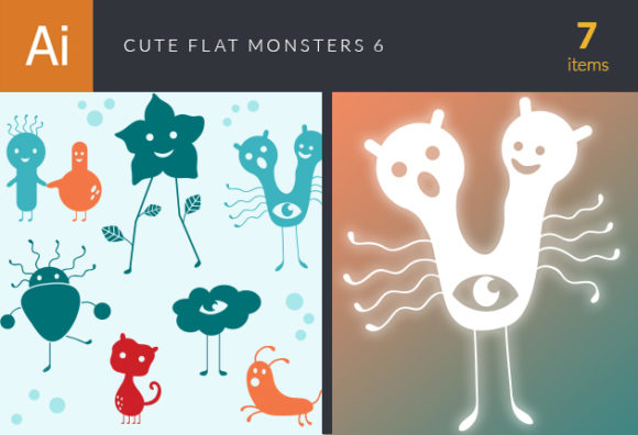 Cute Flat Monsters Vector Set 6 1