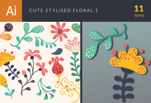 Cute Stylized Floral Vector Set 1 1