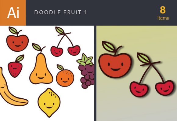 Doodle Fruits Vector Set 1 1