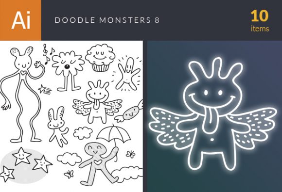 Doodle Monsters Vector Set 8 1